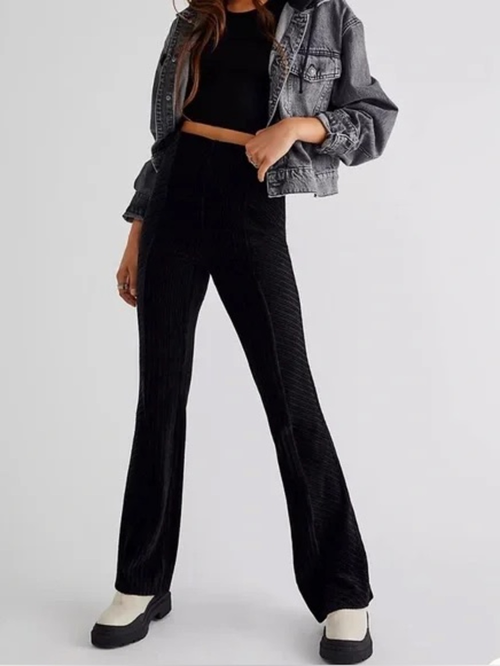 Free People slim pull on flared velvet pants